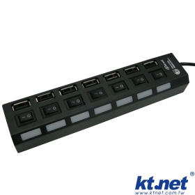 KTNET 藍極光 USB2.0 HUB集線器 7埠+電源