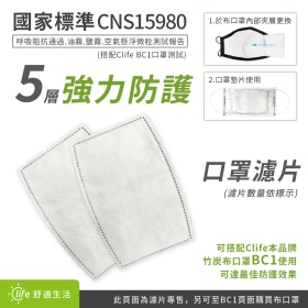 不織布竹炭口罩濾片5入 熔噴布  防潑水無紡不織布 5層強力防護濾片 國家標準CNS15980測試 呼吸阻抗 隔絕飛沫/懸浮粒子