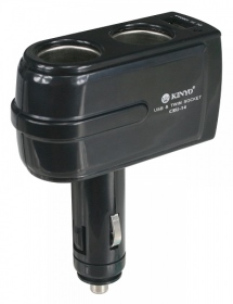 不帶線車充【KINYO】2孔車用點煙器+USB充電擴充座CRU14(042223280011)  車充系列
