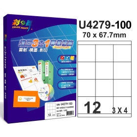 彩之舞進口3合1專業標籤 3x4直角 12格無邊 